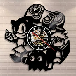 ビンテージビデオゲーム壁掛け時計家の装飾ゲームパッドアーケードルームの壁の看板ゲーマーズビニールレコード壁掛け時計ゲーム男の子ギフトアイデア211110