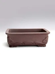 1 Pcs Rectangular Chinese Yixing Zisha Cloud Feet Bonsai Pot Clay Succulent Flower Pot Home Garden Supplies Three Szie 210615