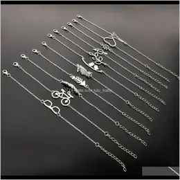 Simple Retro Ankle Bracelet Chain Love Owl Feather Handcuff Bicycle Star Anklet Charm Fashion Jewelry For Women Drop Q2Z6J Anklets 5Mknx