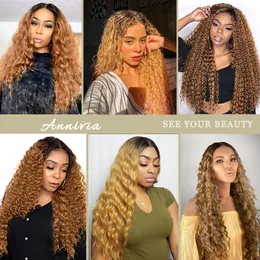 Annivia långa lockiga peruker för svarta kvinnor syntetiska långa vågor peruk med mellersta avskildhet ombre blond glueless cosplay hår peruk 26faktorisk direkt