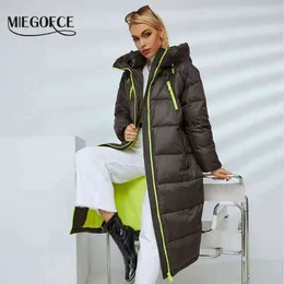 Miegofce осень зима женские пальто длиной очень удобный хлопковая куртка ветрозащитный капюшон причудливый дизайн молнии Parka D21010 211221