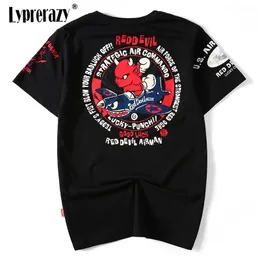 Tryck mode harajuku kortärmad bomullsmän serien tecknad röd djävul t-shirt rolig tee för män höft tee