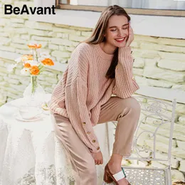 BeAvant Autumn winter o-neck women knitted sweater Casual long sleeve button female sweater Fashion loose ladies pullover jumper 210709