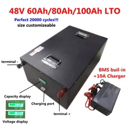 20000 cycles LTO 48V 60Ah 80Ah 100Ah Lithium Titanate Battery with BMS for inverter solar panel energy storage RV+10A Charger
