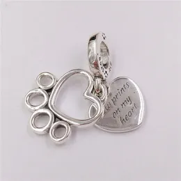 925 Sterling Silver Alla hjärtans dag Smycken gör Pandora Style Hearts Paw Print Dangle Charms Chain DIY Girls Armband för Kvinnor Halsband Bead Kit Bangle 799320c01