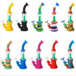 Packing bags Smoking Silicon Pipe with Silicone Down Stem Glass Bowl 255x68mm Straight Tube Bong Hookah Oil Dab Rig Glasses Water Pipes for