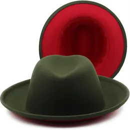 Ny höst Vinter Kvinnor Män Vitt och rött Patchwork Ull Filt Fedora Hattar Roll Brätte Fest Bröllop Formell hatt Vintage Keps