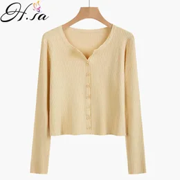 H.SA Cardigan Women V Neck Button Up Sticka Sweater Cardigans Långärmad Fast Färg Haut Femme Koreansk Slim Cardigan 210716