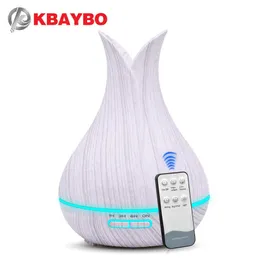Kbaybo 400ml umidificador de ar com controle remoto Branco de madeira de grão de madeira aroma Difusor de óleo purificador 7 cores lâmpada de opções para casa 210724