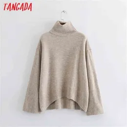 Tangada Vinter Kvinnor Oversierad Tjock Varm Tröja Stickad Pullover Turtleneck Högkvalitativ Jumper AI38 210914