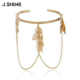 J.Shine Bohemian Folhas Upper Arm Cuff Liga Corrente Charms Pulseiras Pulseiras Nas Mulheres Braço Moda Pulseira Jóias Acessórios Q0719