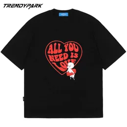 Męska koszulka Koszulka Serce Wszystko Jest Miłości Drukuj Hip Hop Krótki Rękaw Lato Oversized Harajuku Tagy Tops Mężczyźni Kobiety Odzież 210601