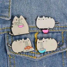 Творческий мультфильм животных кошка ест лапшу эмаль брошь сплав значок рубашки сумка булавки аксессуары женские ювелирные изделия подарки для друзей