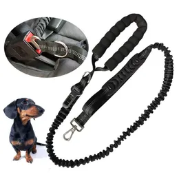 Utomhus Pet Leash Rope Dubbelhandtag Retractable Dog Leash Belt Nylon Dogs Bil Säkerhetsbälte Utbildning Små Medium Stor Hundledning 211006