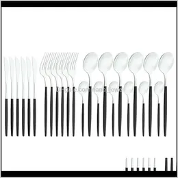 Sets Kitchen Dining Bar Home & Garden Drop Delivery 2021 24Pcs Gold Tableware Stainless Steel Dinnerware Knife Fork Spoon Flatware246S