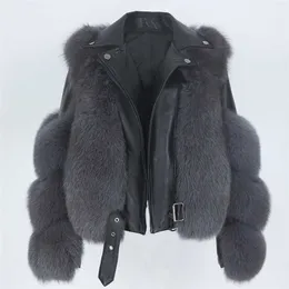 Menina Bonita Real Fur Coat Vest Vinterjacka Kvinnor Naturlig päls Äkta läder Ytterkläder Avtagbar Streetwear Lokomotiv 211110