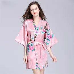 Jedwabna satynowa panna młoda panna młoda druhna szlafrok kwiatowy szlafrok krótki kimono nocna kąpiel moda szlafroki dla kobiet 210518
