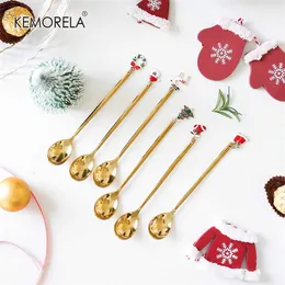 Year Metal Spoon Christmas Party Tableware Ornaments Stainless Steel Spoon Decorations Christmas Ornaments Pendants 211109