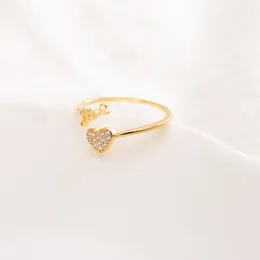 Love rings Lovely 18kCT Fine Solid Gold Ring CZ Adjustable Size Opening-Ring Cute Heart-Shaped Jewelry Woman