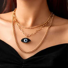 Fashion Evil Eye Multilayer Necklace Charm for Women Party Hip Hop Personality Twist Chain Pendant Necklace Jewellery
