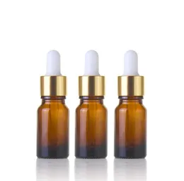 10ml Amber Glass Dropper Bottles Glass Liquid Reagent Bottle 10 ml Glass-Vials With Gold Cap SN6229