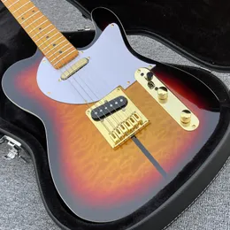 Custom Shop Merle Haggard Tuff Dog Vintage Sunburst E-Gitarre, Decke aus gestepptem Ahorn, goldene Hardware, gelber Hals, schwarze Punkteinlage