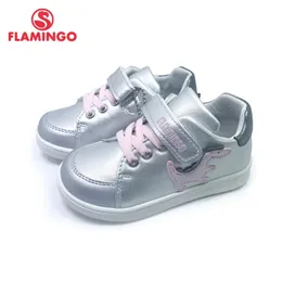 FLAMINGO Imprimer Printemps En Cuir Véritable Respirant Crochet Boucle Baskets Extérieures pour fille Taille 22-27 210329