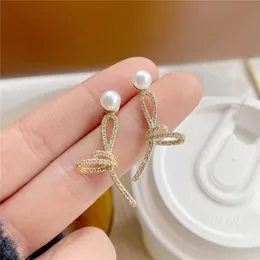 스터드 럭셔리 14K Real Gold S925 Silver Needle Pearl Manned Earring for Women Cubic Zircon ZC