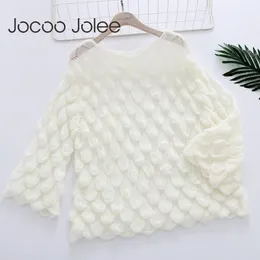 Jocoo Joleeエレガントのセーター女性カジュアルなファッション緩い女性のセーターとプルオーバーかわいい3Dピンクホワイトジャンパースーツムヤー210518