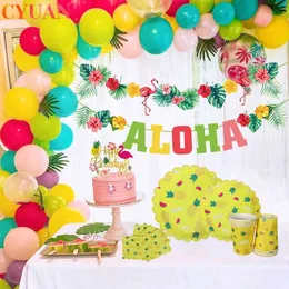 Hawaii Aloha с днем ​​рождения баннер Flamingo ананасовый декор Гавайская тропическая вечеринка украшения Летние Луау Алоха