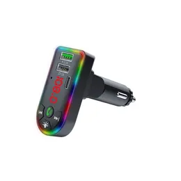 무지개 LED 블루투스 자동차 충전기 Carf7 USB 출력 5V 3.1A 전체 주파수 FM 송신기 디지털 디스플레이 MP3 소매 상자