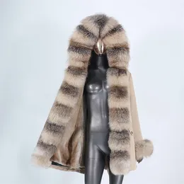 CXFS Vattentät Vinterjacka Kvinnor Real Fur Coat Natural Raccoon Hooded Long Parkas Ytterkläder Avtagbar 210928