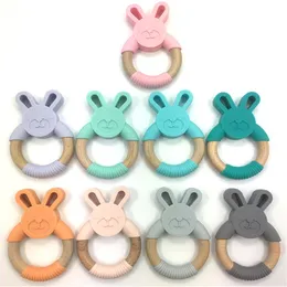 Bopoobo 5pc Matkvalitetsbok Trä Teether Ring Baby Training Chewable Rabbit Teetsers DIY Pendant Tillbehör Baby Produkter 201123 175 Z2