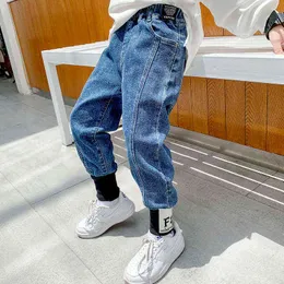 キッズボーイズジーンズパンツ4 6 8 10 12 14年少年緩いデニムパンツパッチワークスポーツズボン子供ファッションストリートウェア服G1220