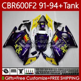 Body+Tank For HONDA CBR 600F2 600 F2 CC 600FS 91 92 93 94 Bodywork 63No.121 CBR600 FS CBR600F2 CBR600FS 1991 1992 1993 1994 CBR600-F2 600CC 91-94 Fairings Kit CAMEL purple