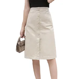 Sheintimes Faldas Mujer Moda Moda Verão Comprimento Lápis Saias Mulheres Botão Cintura Alta Branco Preto Split Vintage School Skirt 210629