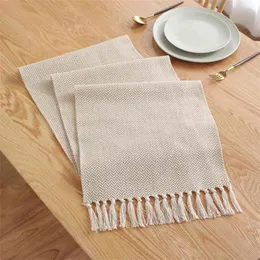 Nordic Style Table Runner Handgjorda vävduk Hushållsdekoration Tassel Cotton Tea Cover Coffee Flag 210628