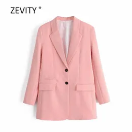 Zevity donna semplicemente blazer tascabile color caramello colletto dentellato ufficio signora causale elegante tuta da lavoro outwear cappotto top C535 210603