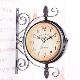 The latest wall clocks, European style creative home double-sided silent movement iron art living room bedroom wall clock