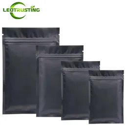 100pcs Mysterious Matte Black Aluminum Foil Zip Lock Bag Resealable Herbal Powder Coffee Buttery Seeds Tea Heat Sealing Pouches 210323