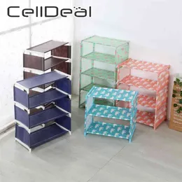 CellDeal 3/4/5 Lager Non-woven Sko Rack Förstärkt vardagsrum Dammtäker Sko Skåp Organizer DIY Stativ Skor Hylla 210811