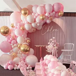 Balony Arch Set Pink White Gold i Confetti Balon Garland Wedding Baby Chrzest Prysznic Birthday Party Balloon Decoration 211216