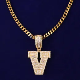 Singola lettere solide Big Zircon Ciondolo Baguette con catena cubana Hip Hop Gold Collana Gold Collana gioielli