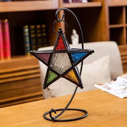 Stearinljushållare Metal Star Glass Lantern Hängande hållare För Dekorativ Bröllopsfest Hem Dekoration Alla hjärtans dag Födelsedag