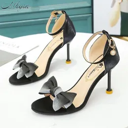 Summer Fashion Pointed Toe Solid Color Women's Sandals One-line Buckle Casual Mature Sexy Stiletto High Heels 34-39