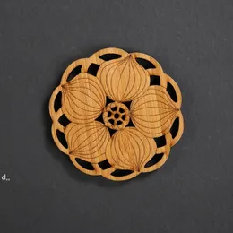 Naturlig bambu bordmatta Kopp Kopparter Te kopp Pad Retro Lotus Carving Miljövänlig Rund Värme Isolering Teaware Tillbehör RRE12112