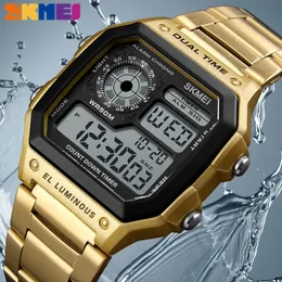 SKMEI luxury StainlSteel Band BusinMen Watches Count Down Waterproof Watch Fashion Creative Digital Wristwatches Clock X0524
