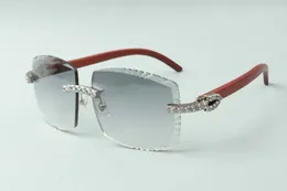 2021 High-End-Designer-Sonnenbrille 3524022 XL-Diamantschneidlinse, natürliche Original-Holzbeinbrille, Größe: 58-18-135 mm