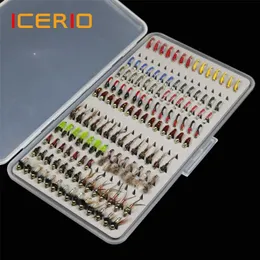 ICERIO 133pcs/Set Ultra-thin Portable Nymph Scud Midge Flies Kit Assortment with Box Trout Fishing Fly Lures 220107