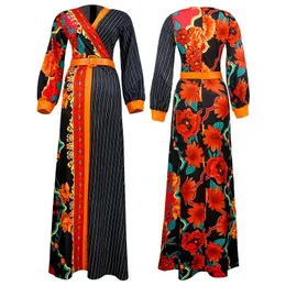 Etniska Kläder African Print Dresses for Women 2022 Evening Party Lång Klänning Afrika Elegant Kaftan Muslim Chiffon Maxi